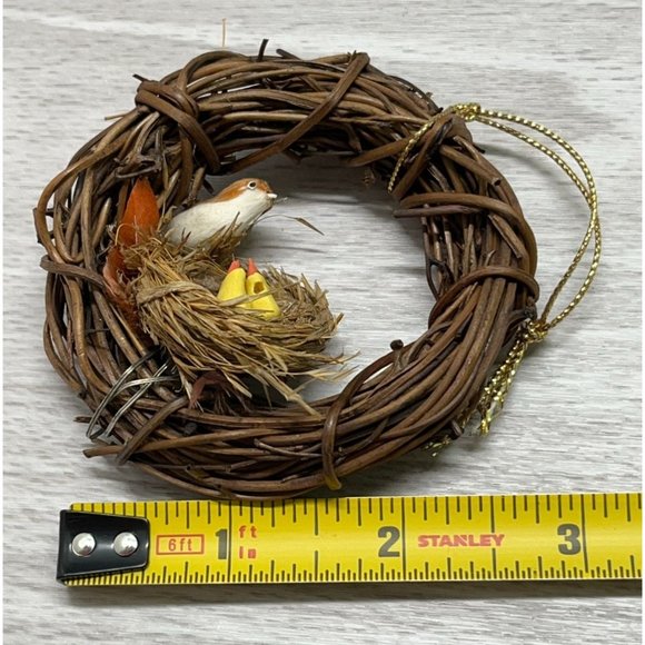 Vintage Bird Nest Christmas Tree Ornament Mama Bird and Babies 3 Inch - Picture 5 of 6